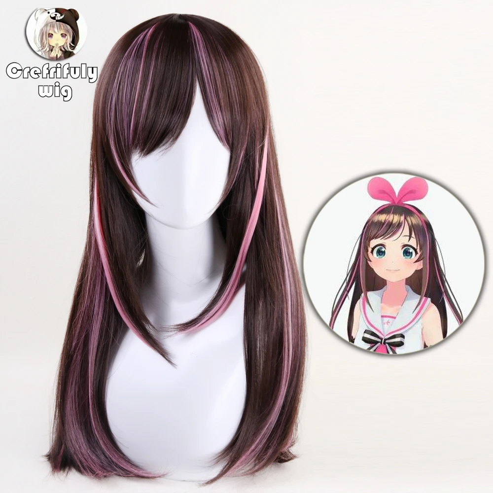 

60cm Kizuna AI Wig Cosplay Costume Youtuber A.I.Channel Straight Long Heat Resistant Synthetic Hair Wigs For Women + Wig Cap