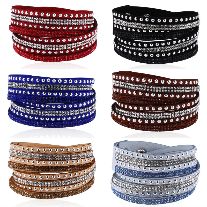 HOCOLE Wrap Bracelet For Women Leather Crystal Bracelet With Full Pave Crystal Wrapped Bracelets Women Female Fashion Jewelry