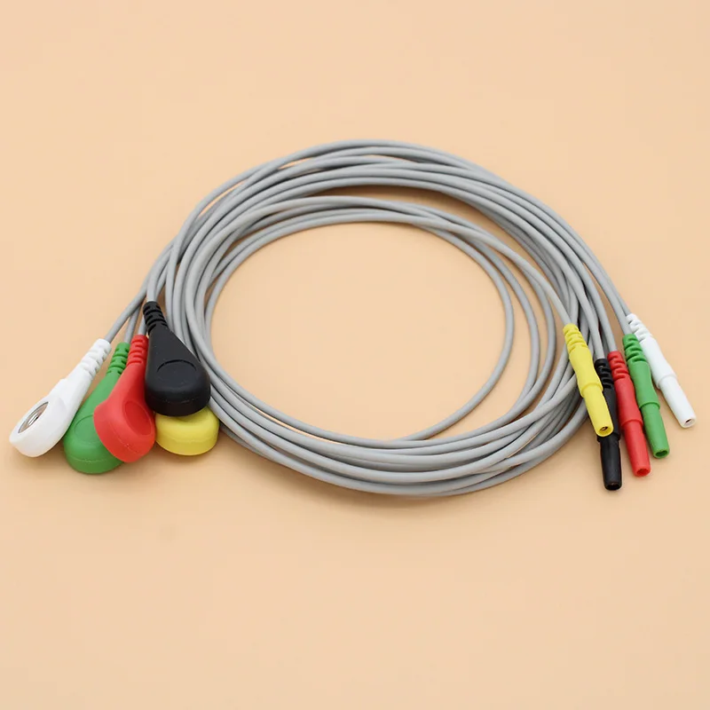 5-leads ECG/EKG din1.5 holter cable, Leadwire of Electrode snap for disposable electrode pad,AHA/IEC.