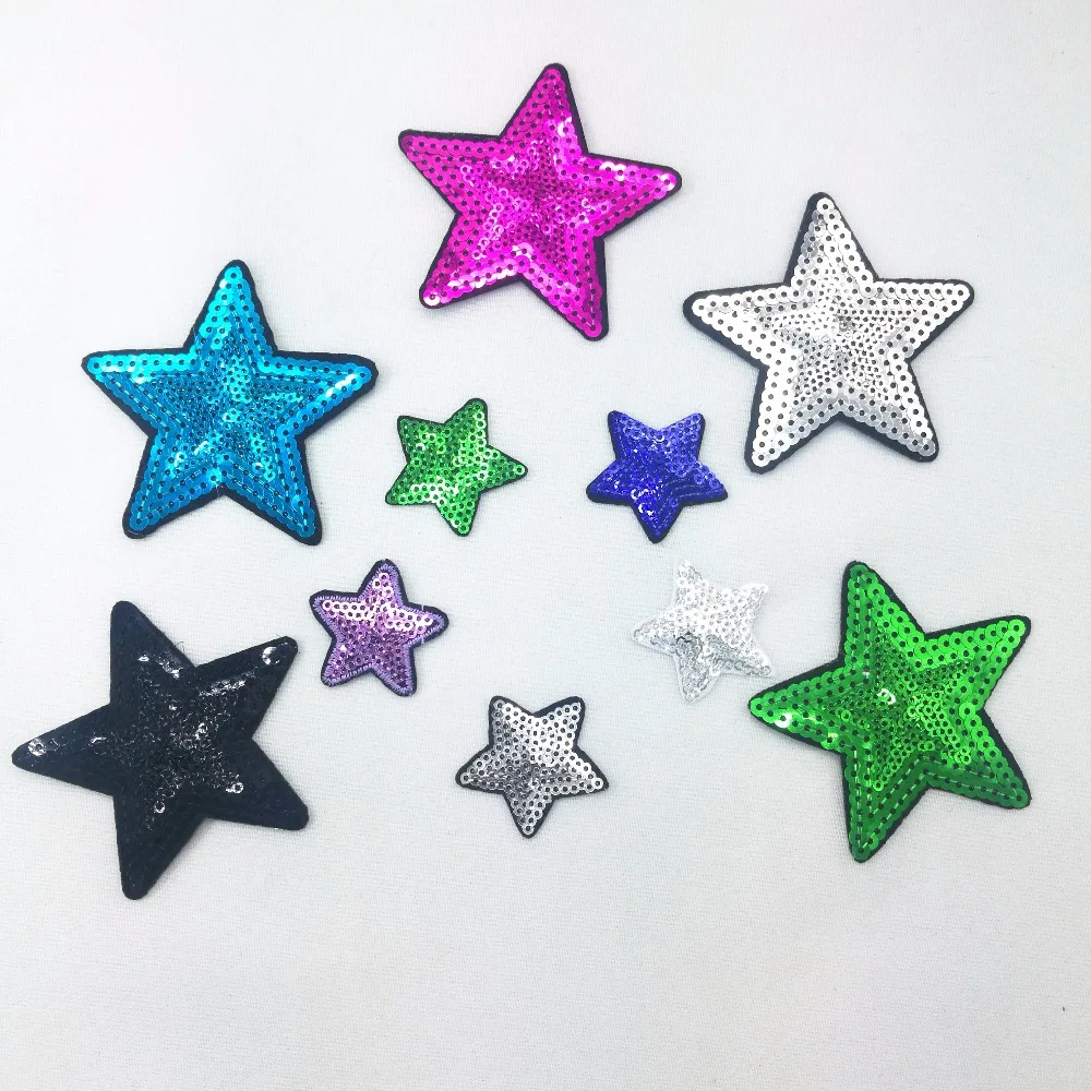 1PCS Colorful Star Patch Cloth Embroidered Appliques Sew On Patches Clothes Sequins Jeans Garment Dress Accessories DIY