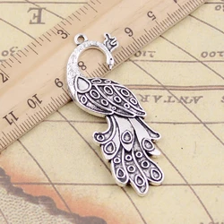 5pcs Charms Peacock 61x21mm Tibetan Silver Color Pendants Antique Jewelry Making DIY Handmade Craft