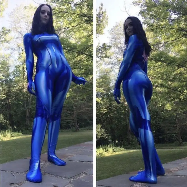 Game Samus Aran Printing Jumpsuits Halloween Cosplay Costume Unisex One Piece Fullbody Long Sleeve Zentai Suit Bodysuit