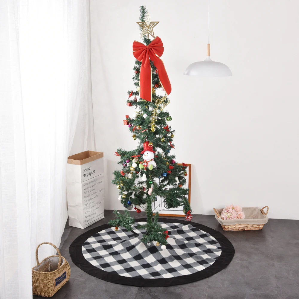 Black and White Buffalo Plaid Check Christmas Tree Skirt 48 inches, Country Xmas Tree Decorations Tree Skirts Holiday Ornaments