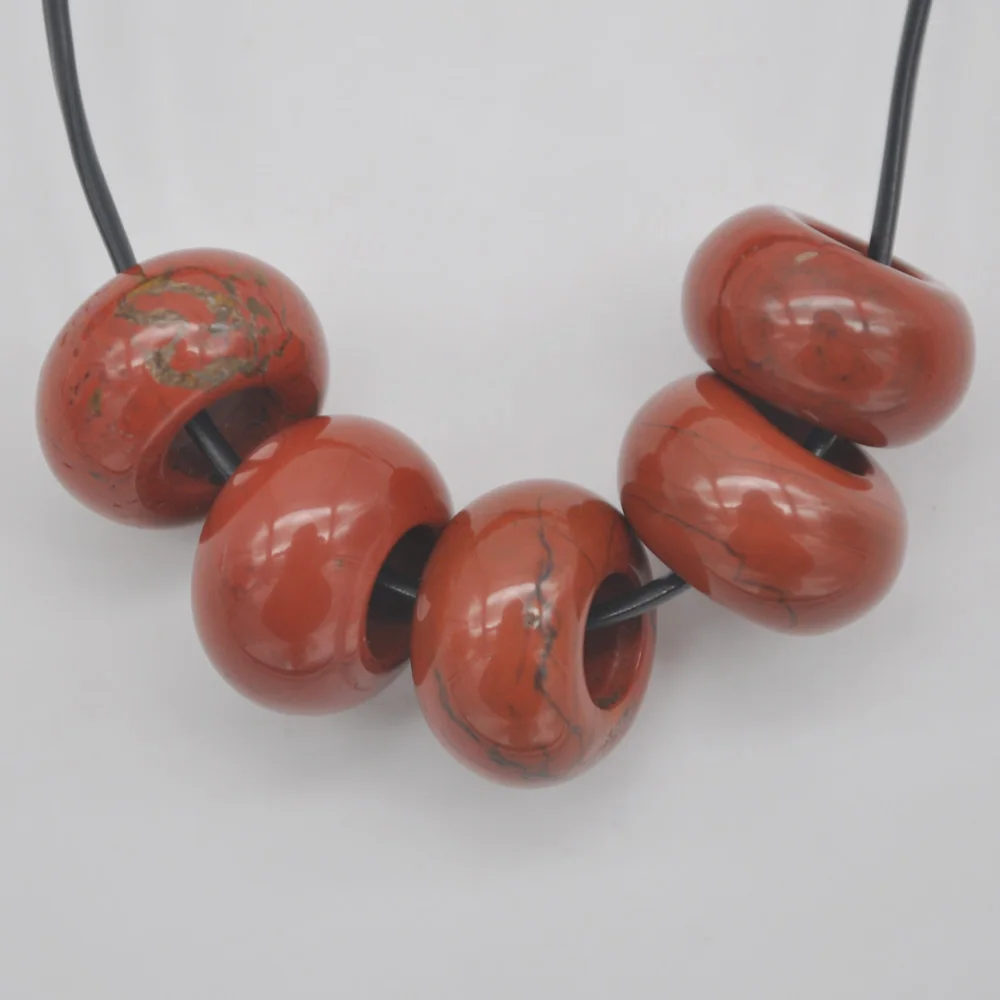 Cuentas sueltas con agujero grande de gema de jaspe rojo de 14MM aptas para dijes, joyería, pulsera, hallazgos (5 unids/lote) H177