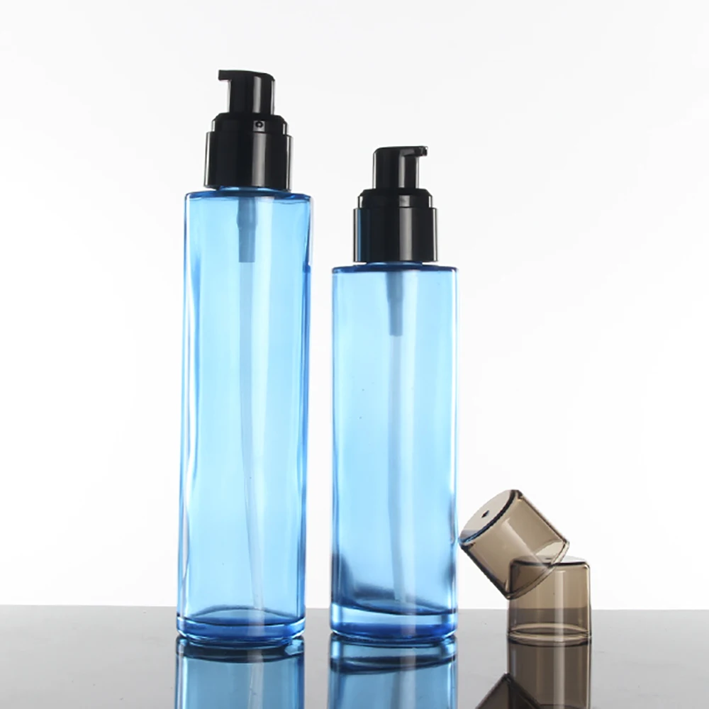 

80ml Blue Glass Refillable Perfume Glass Bottle with Fine Mist Spray Pump Cap, Lotion pump bottle glass packaging 80ml