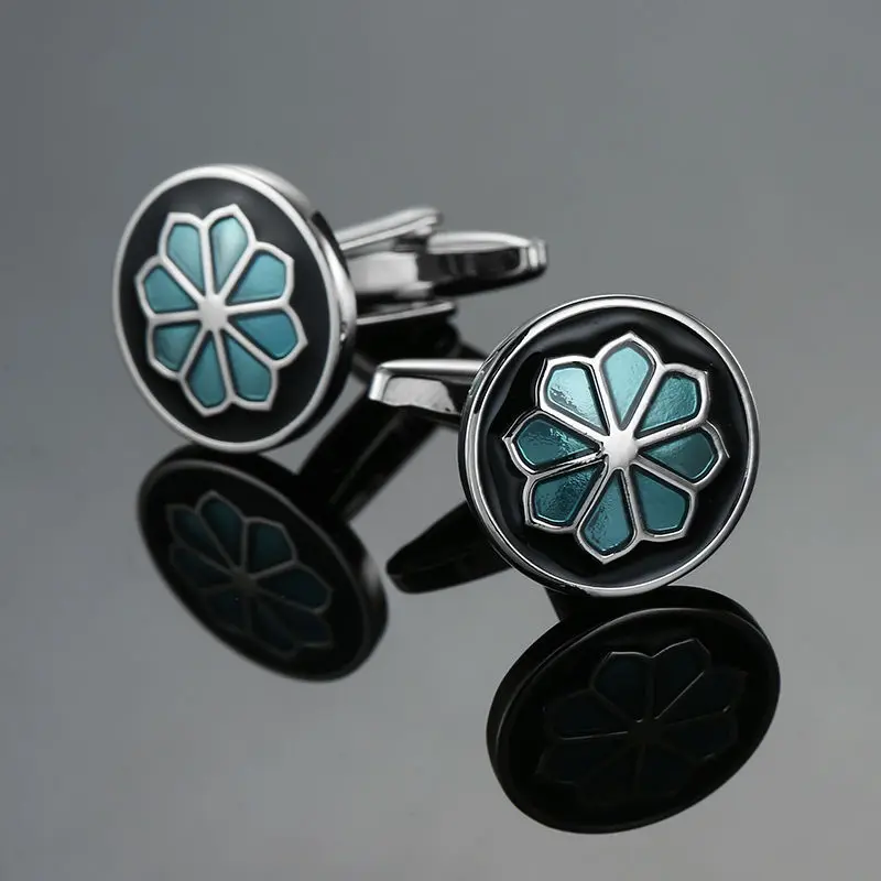 DY  Men French shirt Cufflinks  New high quality enamel round carving pattern retro pattern Cuff buckle