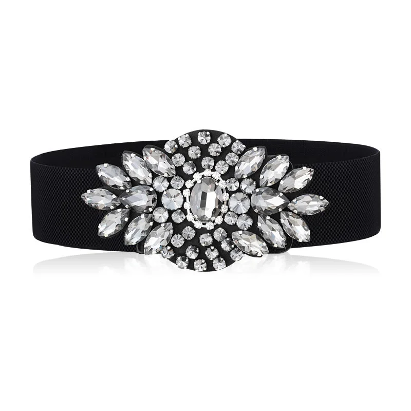 Rhinestone Elegant Ladies Belt Western Fashion Crystal Woman Waist Shaped Elastic Belt Girdle for Skirt Dress Waist Dp47