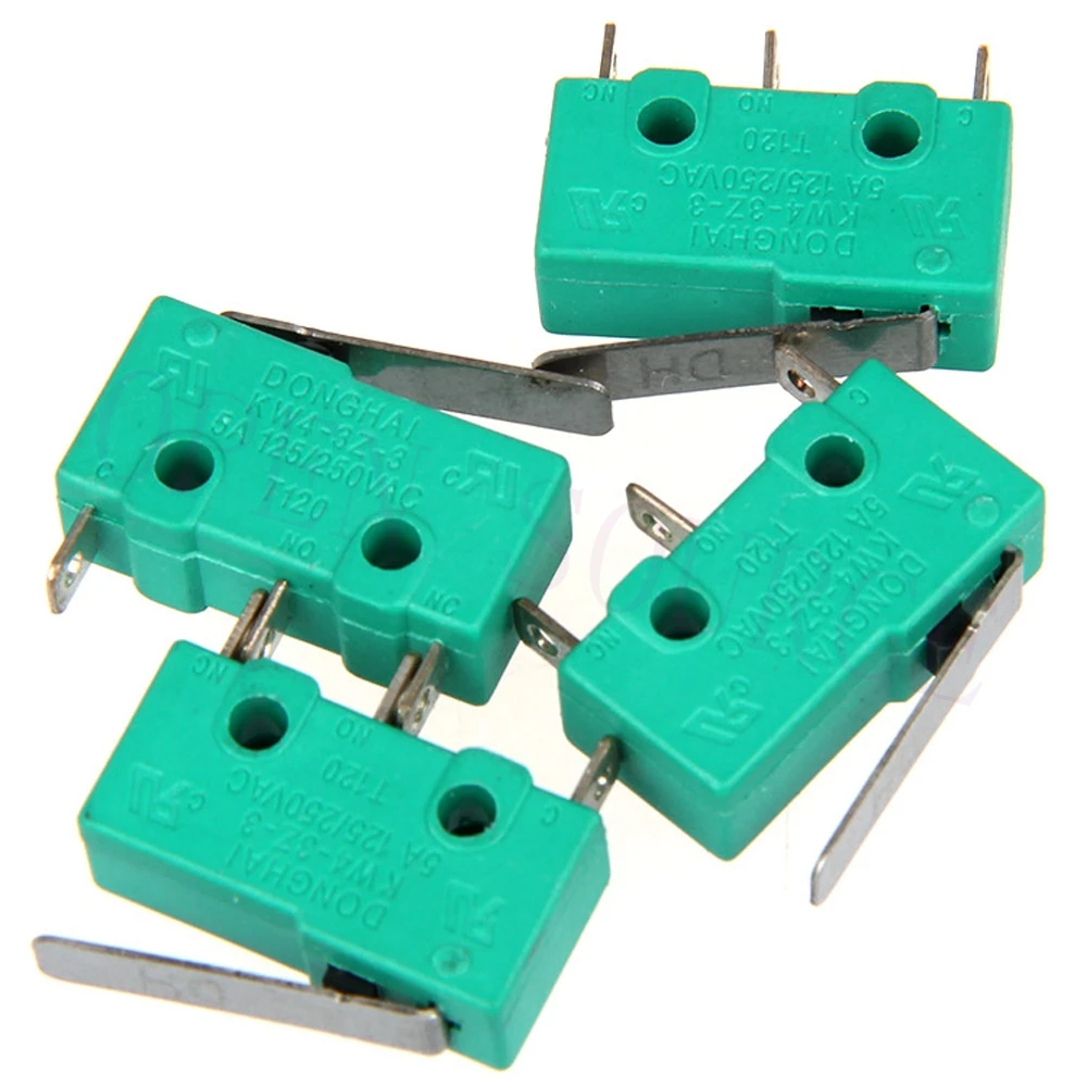 10pc / lot ,KW4-3Z-3 Short Hinge Roller Lever Arm SPDT Momentary Micro Limit Switch 15A 250V AC For 3D Printer Reprap