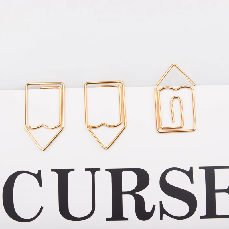 Golden House Paperclips Cartoon Creative Shaping Pin decorative paper clip Gold Paper Clips Decorative Stationery Clips Kawaii