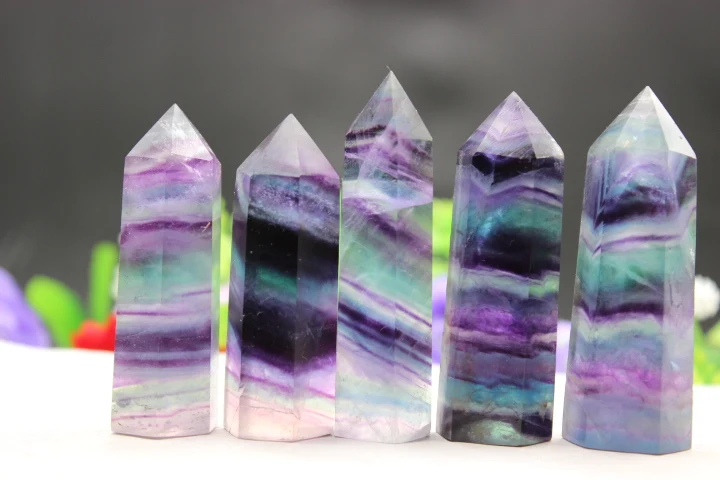 

5pcs High quality 100% natural colored fluorite wand points healing A