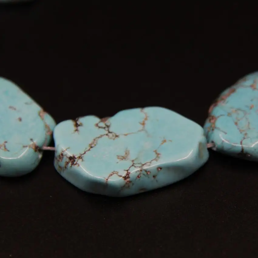 2Strands/Lot Natural Blue Turquoises Slab Slice Loose Beads,Raw Magnesite Howlite Nugget Pendant Beads For DIY Necklace Jewelry