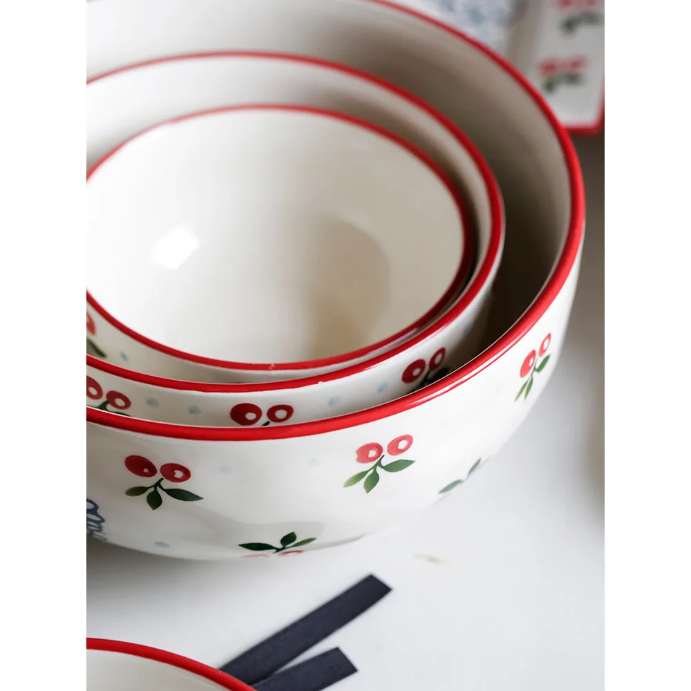 Ceramic Dinnerware Set Cherry Handpainted Printed Japan Style Porcelain Bowl Plates Under Glazed Creative Cutlery Microwave Oven