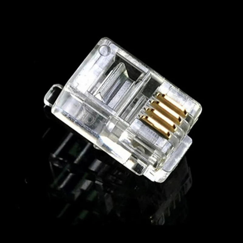 100Pcs Crystal Head RJ124P4C Modular Plug Gold Plated Network Connectors