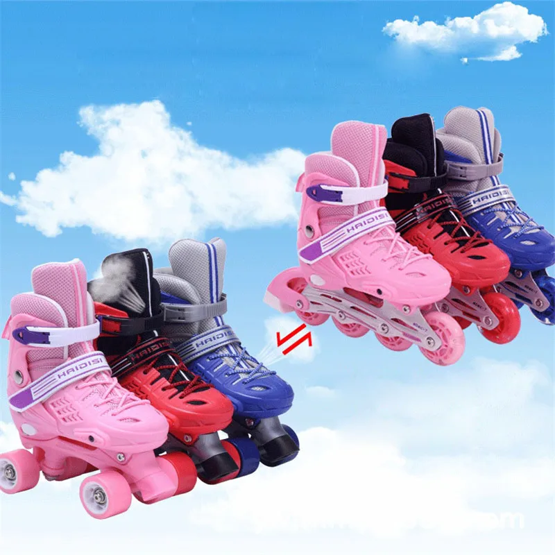 Child Single/Two Row Changeable Flashing Roller Quad Skates Shoes Adjustable Slalom Inline Skate Shoe Patines Good As SEBA, IB05