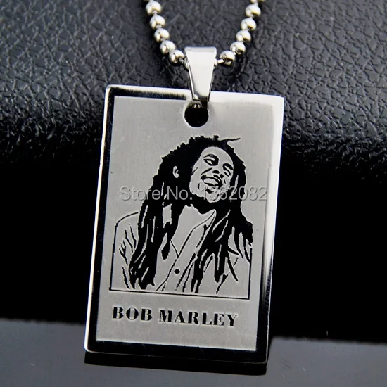 New Arrival Cool Reggae Bob Marley Pendant Stainless Steel Chain Necklace Dog Tag Gift MN283