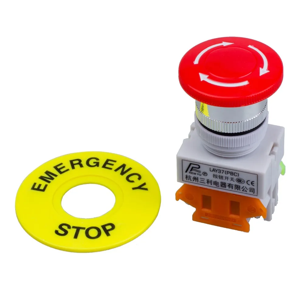 

10 pcs 1NO 1NC Self locking Red Mushroom Emergency Stop Push Button Switch 22mm AC 660V 10A with Cap