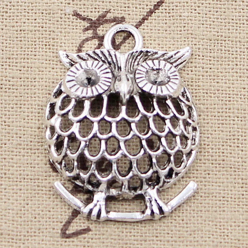 8pcs Charms Owl Standing Branch 33x25mm Antique Silver Color Plated Pendants Making DIY Handmade Tibetan Silver Color Jewelry