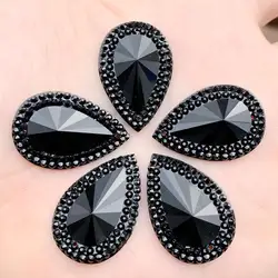 24pcs 20*30mm Strass Black Drop Resin Gems Flat Back For Crystal Crafts Scrapbooking DIY Beaded Creations -S677