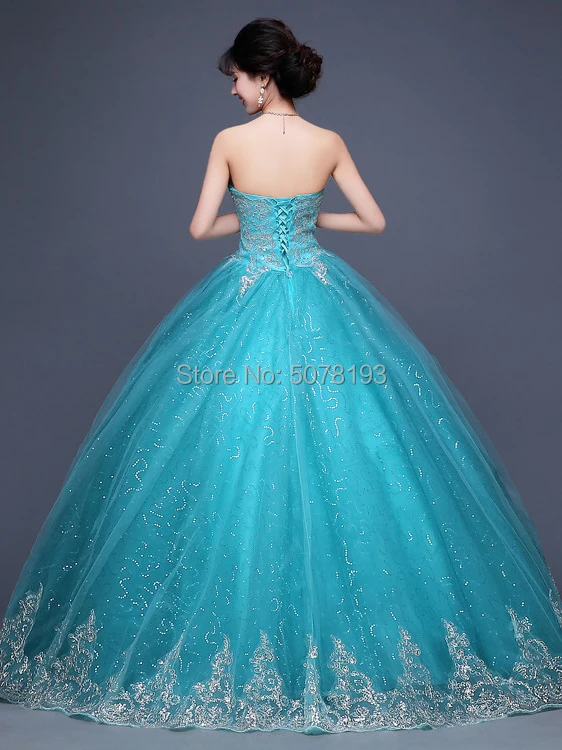 blue sweetheart strapless drap ball-gown floor-length tulle Quinceanera Dresses/gown appliques&beaded&bow lace-up free shipping