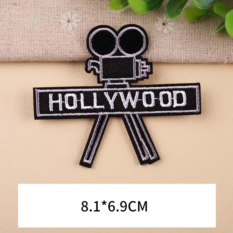 PGY 1 PCS High-quality Hollywood Beating projector Embroidered Patches for Clothing DIY Stripes Clothes Stickers Stars Badges