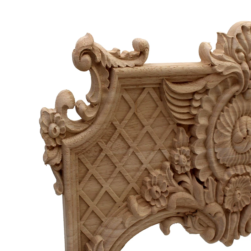 RUNBAZEF Rose Floral Oak Wood Applique Carved Corner Vintage Home Decoration Maison Accessories Door Wall Furniture Decor Decal