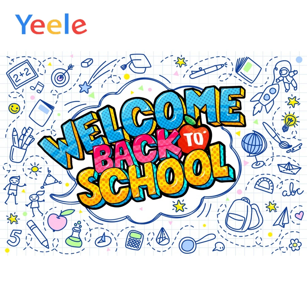 

Yeele Welcome Back To School Comic Posters Banner Photography Background Baby Child Scene Photographic Backdrop For Photo Studio