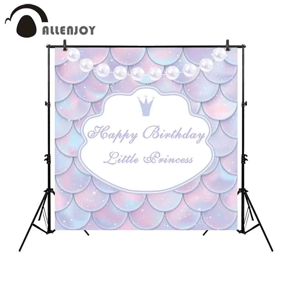 Allenjoy backgrounds for photography studio Happy Birthday little princess Beautiful Fish scales pearls Crown backdrop photocall