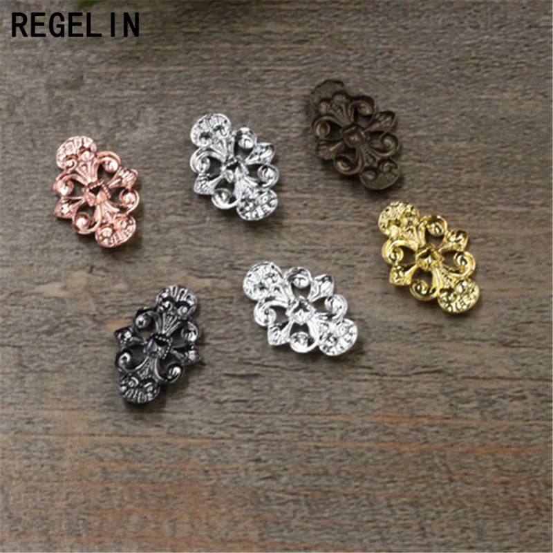 REGELIN Flower Connectors Flower Pendant Metal Crafts Gift Decoration 50pcs/lot 6 Colors 12x17mm DIY Findings