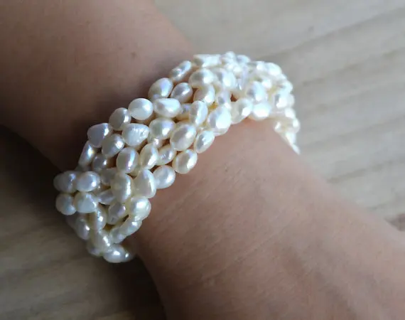 Stunning Pearl Jewelry,AA 6-7MM 100% Real Freshwater Pearl Bracelet,Natural Pearl Fashion Women's Jewelry,White Color 6Rows