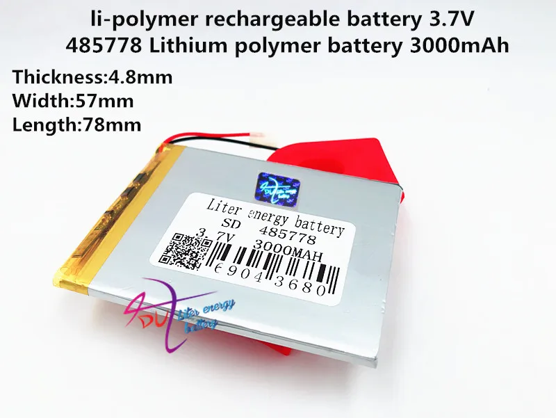 3.7V 3000mAh 485778 lithium polymer battery MP3 MP4 navigation instruments small toys and other products Universal Battery