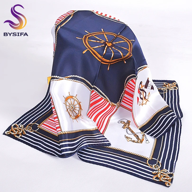 

Autumn Striped Plaid Small Square Scarves Printed 2016 New Brand Ladies Accessories 100% Pure Silk Scarf 53*53CM Navy Blue Scarf