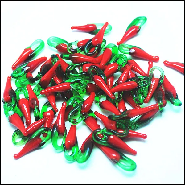 200PCS Red Pepper Glass Pendants For Women Jewelry Accessories Men Bracelets Size 9-20MM DIY Beads Fittings