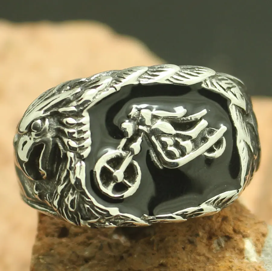 Retail Newest Size 8 to size 15 Mens Boys 316L Stainless Steel Cool Star Motorcycle Biker Rider Ring