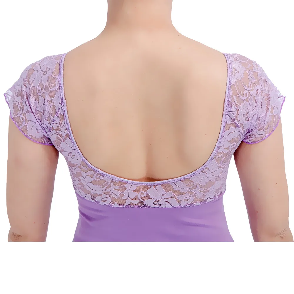 ขายส่งผ้าฝ้ายสีดำ/Lycra Lace CAP Sleeve Leotard รอบคอสีฟ้าสาวบัลเล่ต์เต้นรำชุด