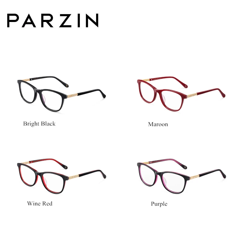 PARZIN Acetate Myopia Glasses Frames Women Luxury Rhinestone Optical Glasses Frame For Ladies Prescription Eyewear 56001