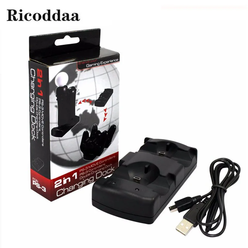 2 w 1 podwójne ładowanie stacja do ładowania dla kontrolera PS3 Move Joystick ładowarka Dock dla Sony Playstation 3 kontroler akcesoria