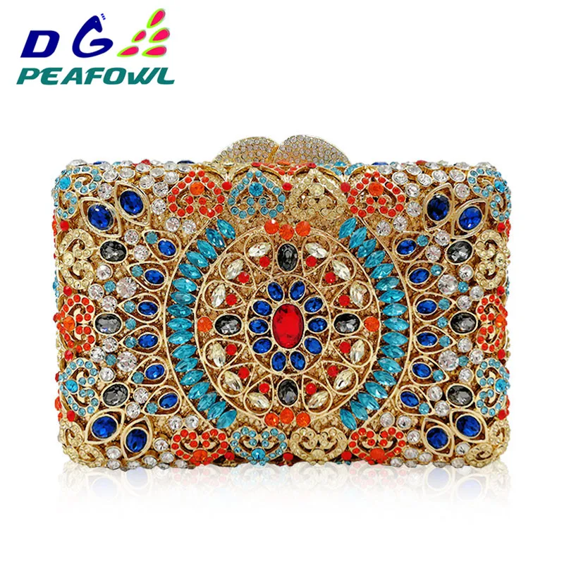 

Luxury Colorful Crystal Evening Bag Flower Diamond Party Purse Pochette Soiree Women Chain Handbags Wedding Bag Day Clutches