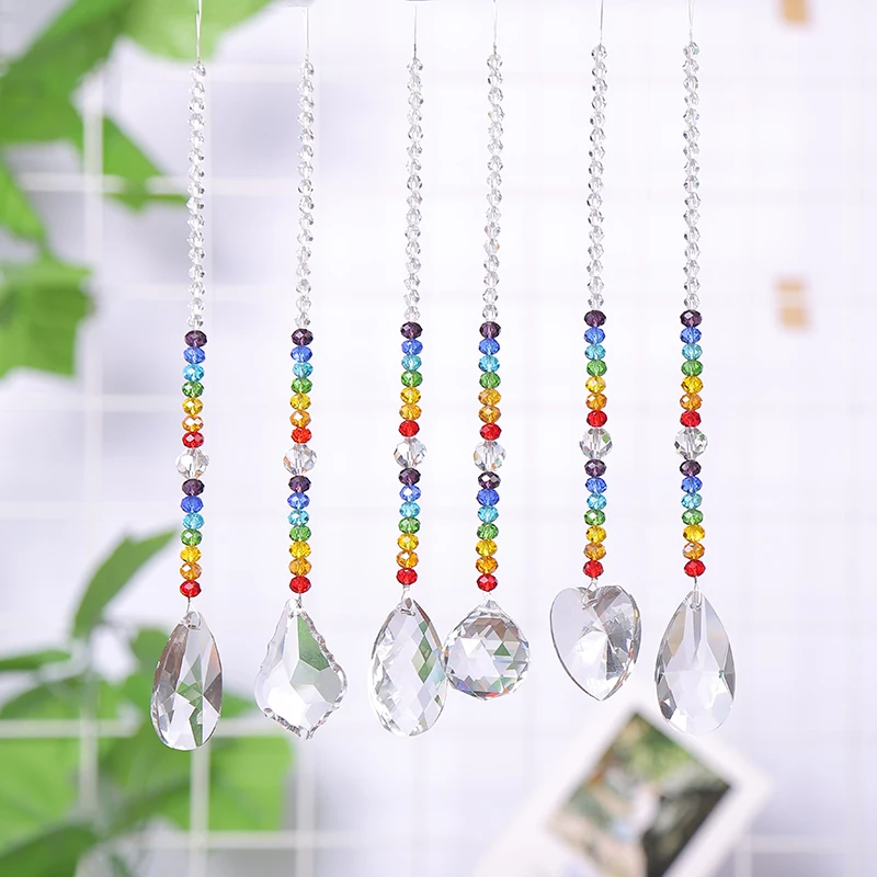 

6PCS Chakra Crystal Chandelier Prisms Pendants Parts Suncatcher Rainbow Maker Hanging Home Ornament