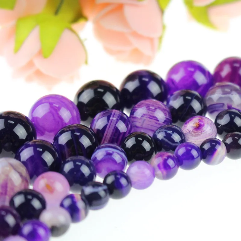 الجملة 6 8 10 12 مللي متر اللون الأرجواني العقيق الخرز الحجر الطبيعي الخرز DIY بها بنفسك فضفاض الخرز لصنع المجوهرات حبة ستراند