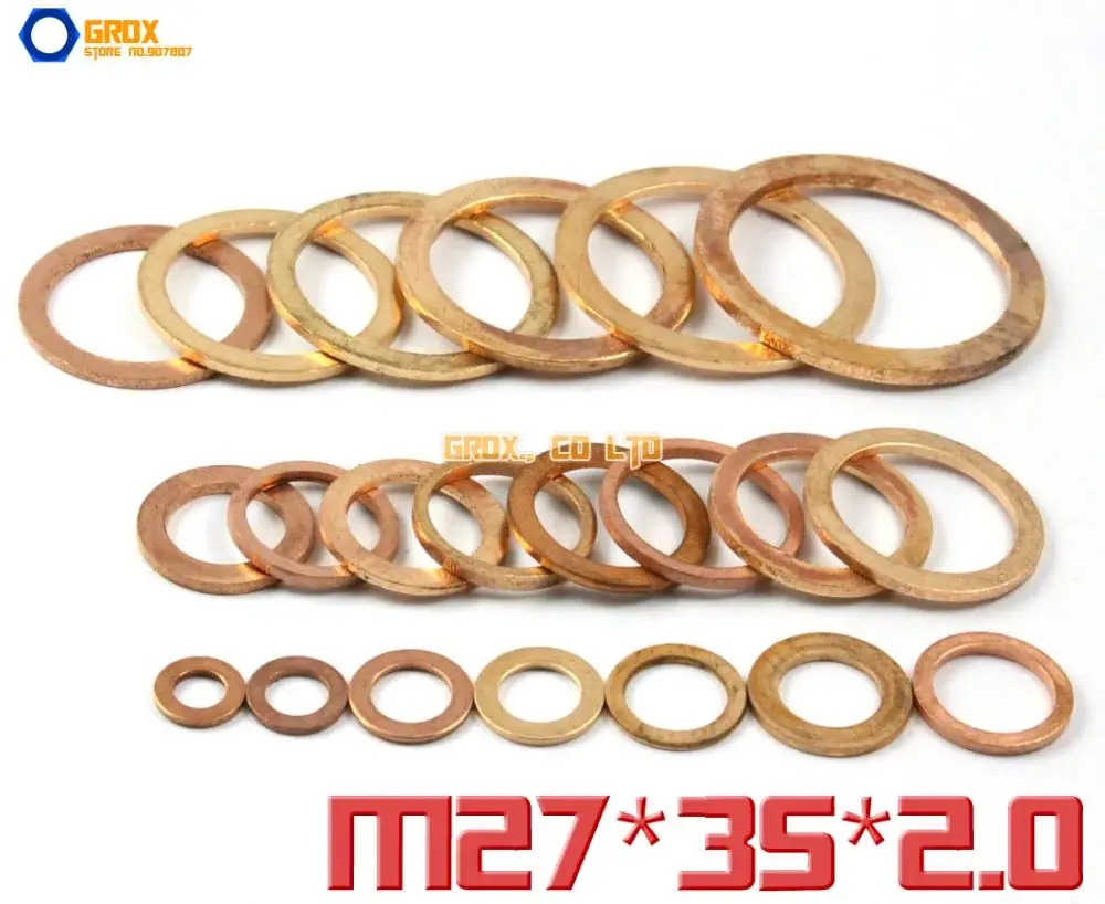 

10 Pieces M27 x 35 x 2.0mm Copper Flat Washer Seal Washer