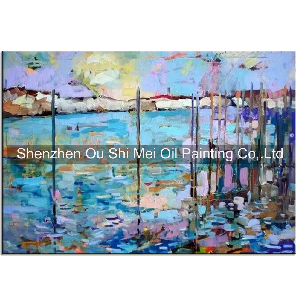 Hand Painted Knife Oil Painting on Canvas Seascape Painting Impression Abstract Hang Picture Sea Artwork for Living Room Decor