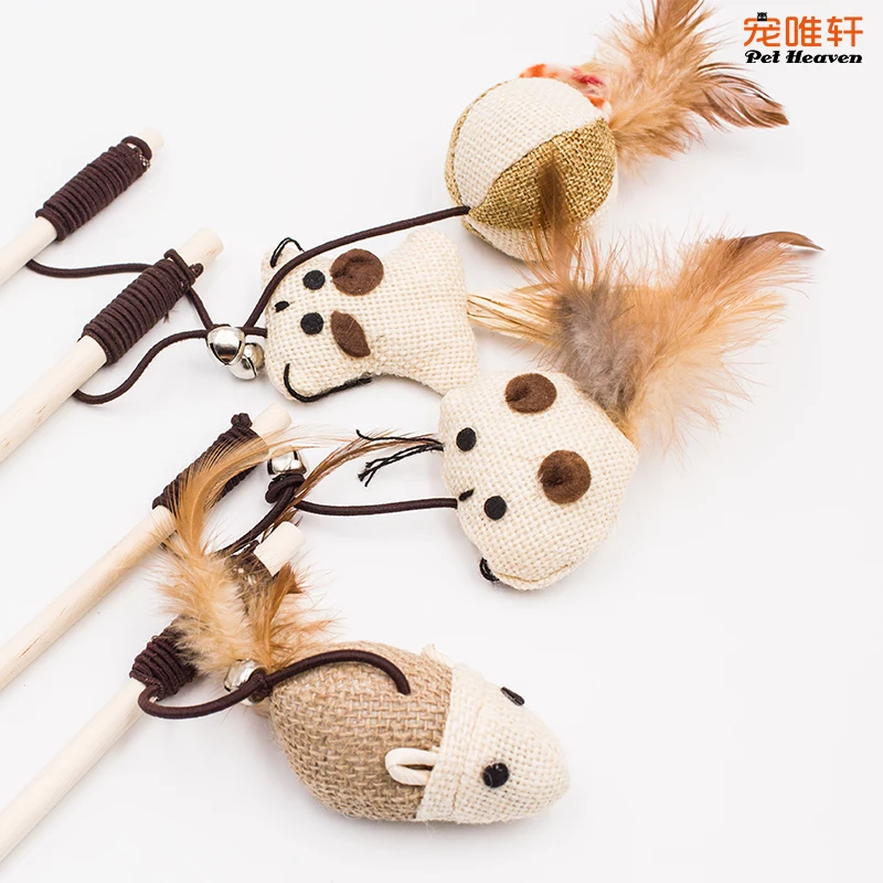 Interesting Pet Cat Catcher Teaser Stick Products Wood Cat Toys for Cats Interactive katten Speelgoed Kedi Malzemeleri Supplies