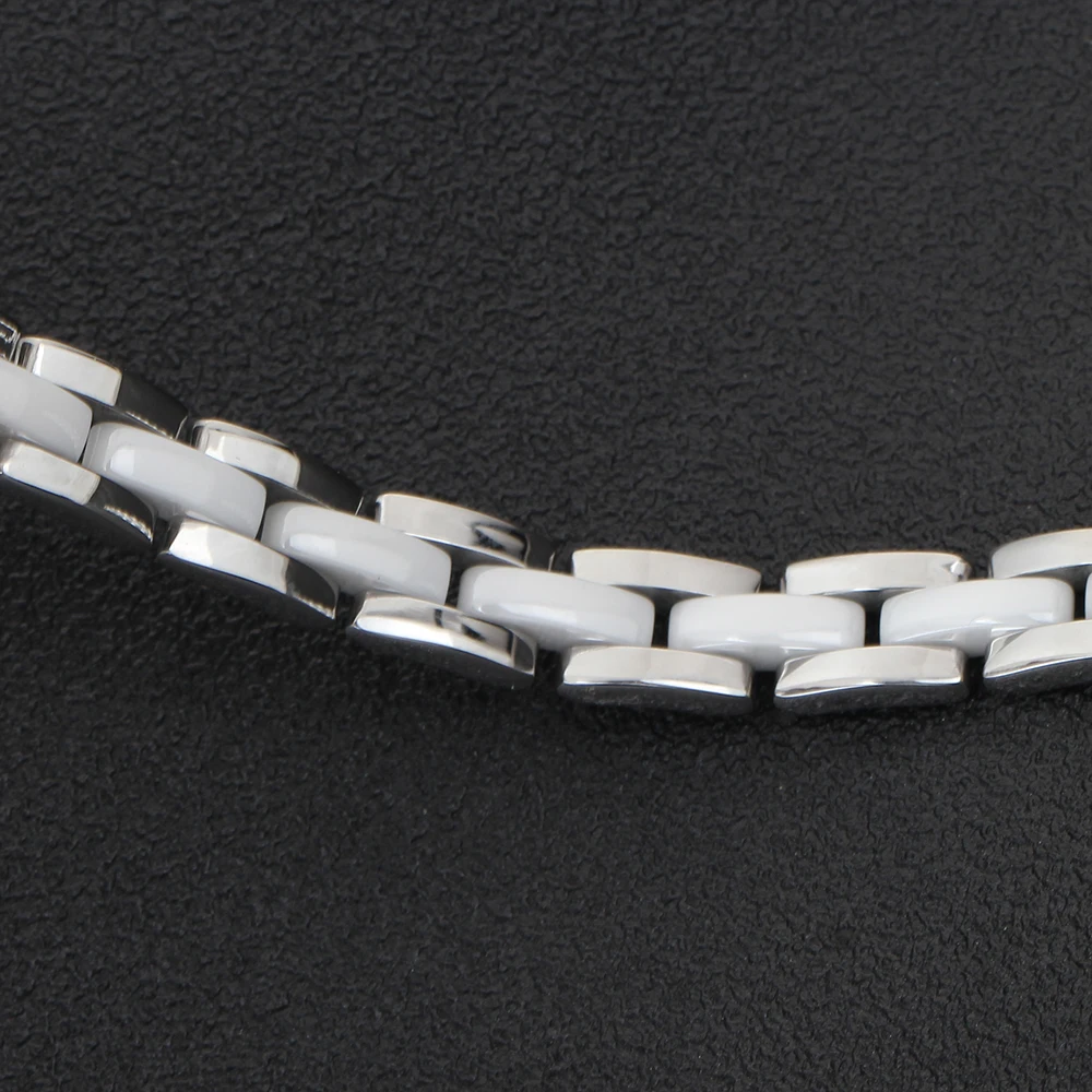 NIBA 20cm White  Ceramic Bracelet Bangle Stainless Steel Chain Link Bracelet Women And Men Jewelry