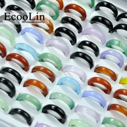 50Pcs Fashion Natural Agate Ring Jewelry Multicolor Carnelian Crystal Women Rings Lots Mixed Colors Bulk Packs LR4020