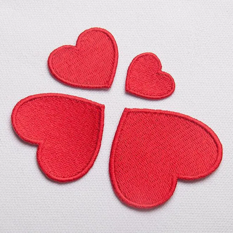 20pcs/lot Red Heart Embroidery Iron On Patch for Clothing Jeans Dress Sticker Applique Craft DIY Accessories