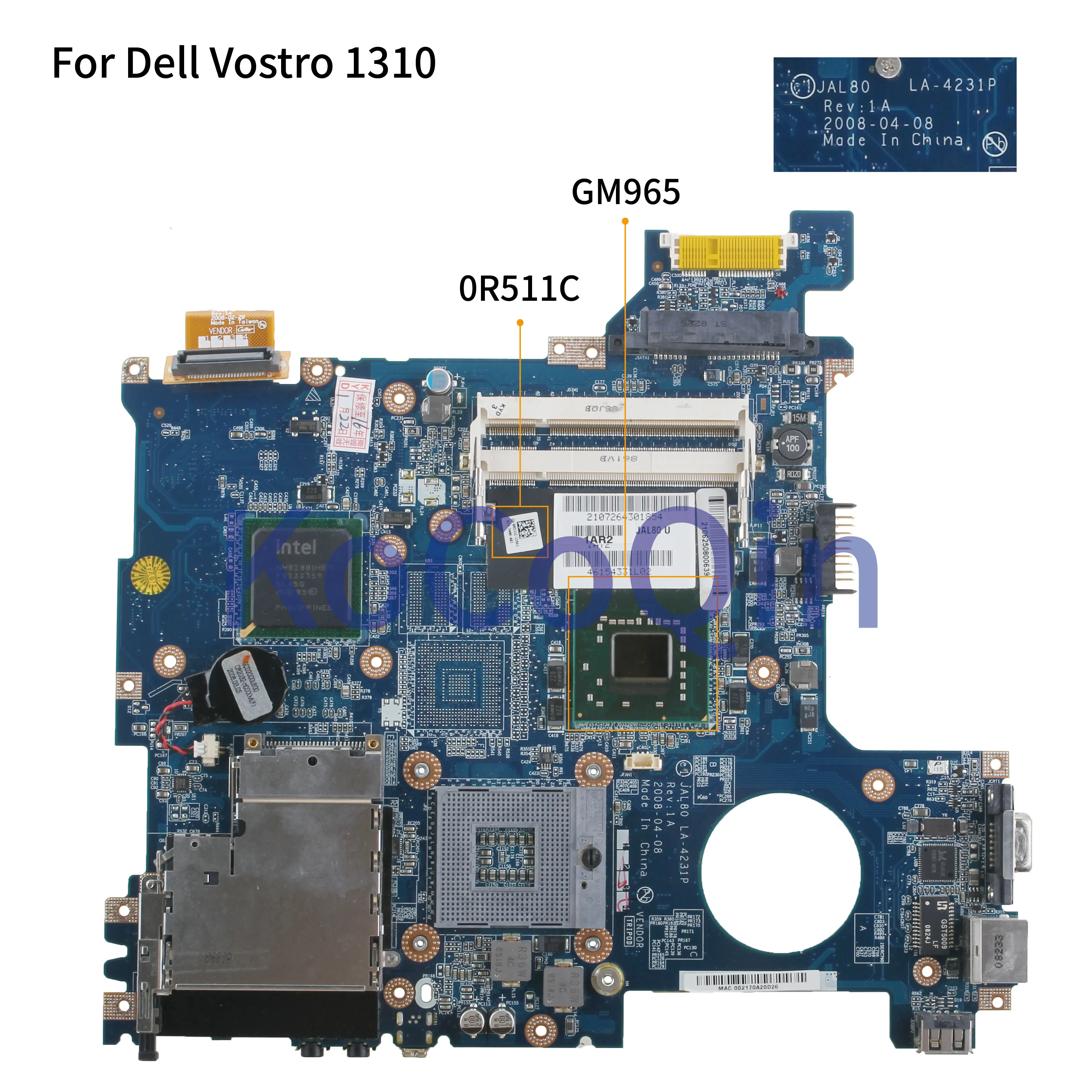 

KoCoQin Laptop motherboard For Dell Vostro V1310 1310 Mainboard CN-0R511C 0R511C LA-4231P GM965