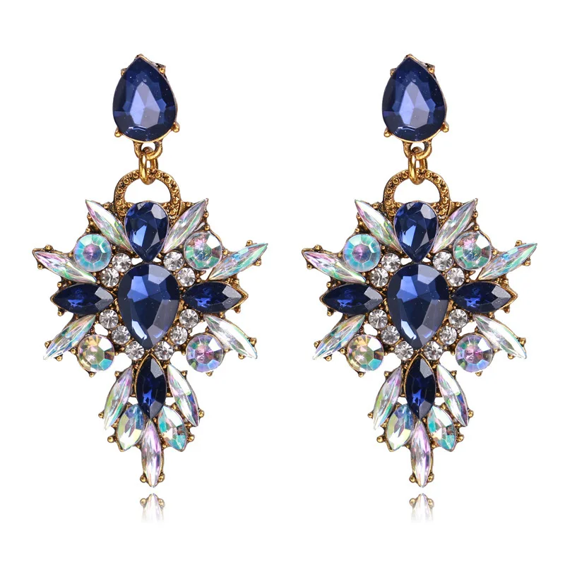 Luxury Starburst Pendant 7 Color Gem Crystal Drop Earrings Big Flower Statement Woman Girls Earrings Brand Jewelry Gift