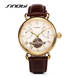 SINOBI Mens Automatic Mechanical Watch Tourbillon Males Skeleton Wrist Watches Gift Box Steel Wristwatches Relojes Mecanicos