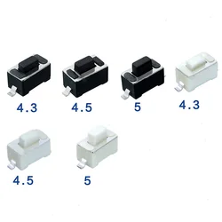 50pcs 3*6*4.3/4.5/5mm Panel PCB Momentary Tactile Tact Push Button Micro Switch 2 Pin DIP Light Touch Keys Keyboard black/White