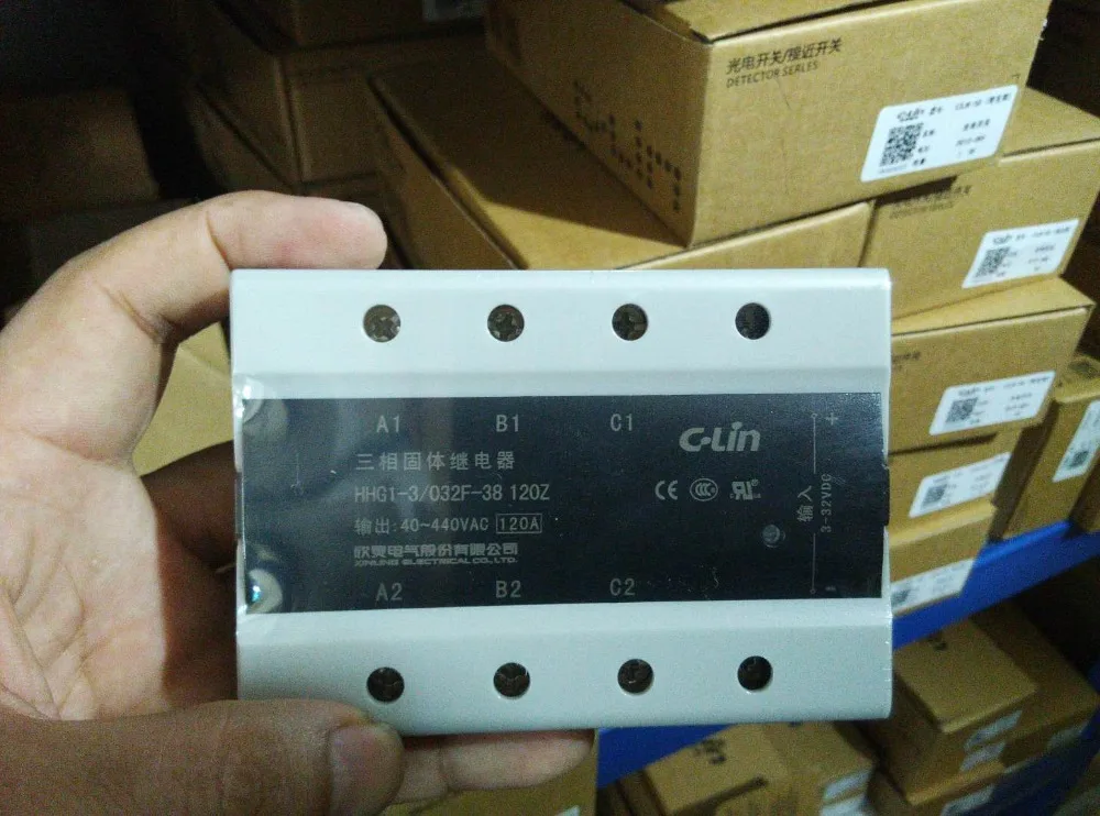 

Brand new original authentic C-Lin HHG1-3/032F-38 120Z three-phase DC control AC SSR-DA solid state relay 120A 40-440VAC